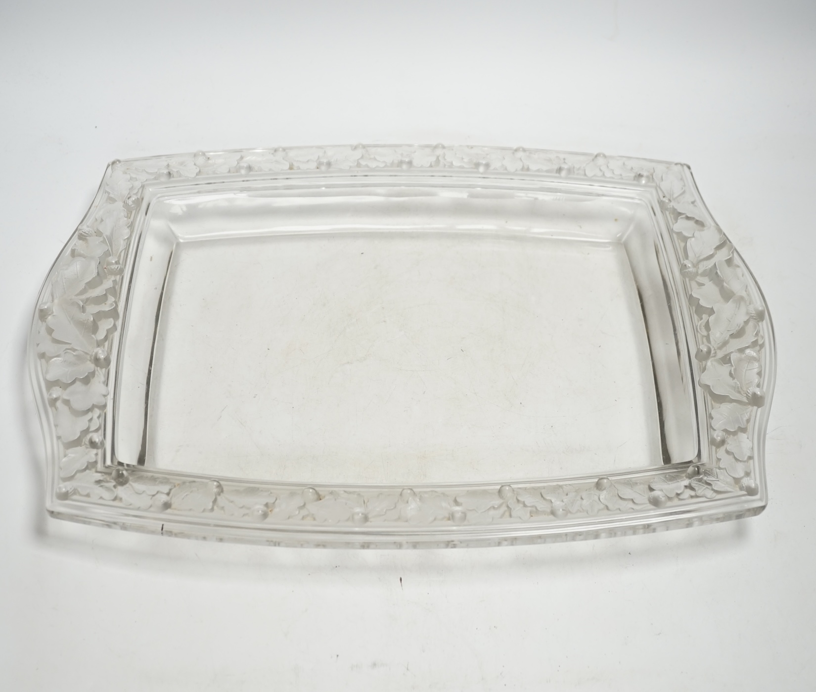 A Lalique 'Chene' oak leaf pattern glass tray, 47cm long